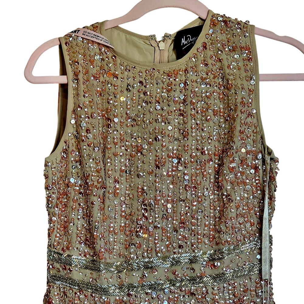 Mac Duggal Sequined High Neck Sleeveless Maxi Gown - Nude/Gold Size 2 NWT - Picture 3 of 13